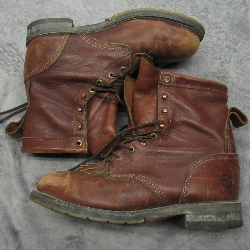 Double H Boots Mens 8.5D Brown Leather Work Kiltie Safety Steel Toe RARE VTG